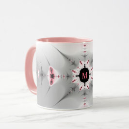 Monogrammed Girly Pink en Silver Fractal Mok