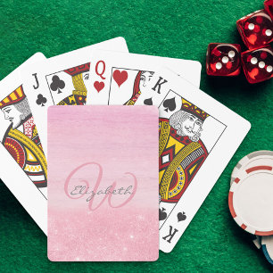 Monogrammed Girly Pink Ombre Shimmer Pokerkaarten