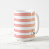 Monogrammed Girly Pink Peach gradiëntstripes Koffiemok (Voorkant rechts)