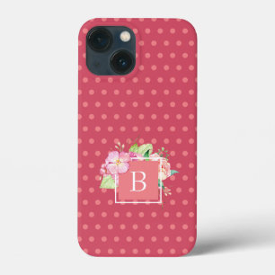 Monogrammed Girly Pink & Pink Coral Floral Case-Mate iPhone Case