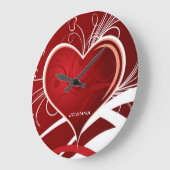 Monogrammed Girly Red & White Abstract Heart Grote Klok (Hoek)