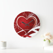 Monogrammed Girly Red & White Abstract Heart Grote Klok (Huis)