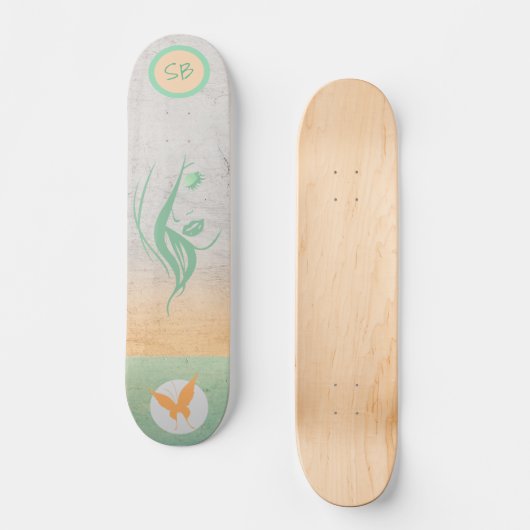 Monogrammed Girly Skateboard met Butterfly (Voorkant)