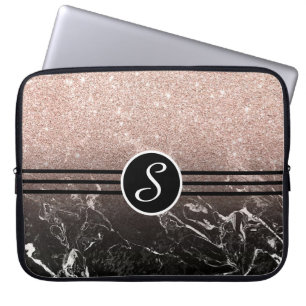Monogrammed Glitter en Marble Laptop Sleeve