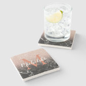 Monogrammed Glitter en Marble Stenen Onderzetter (Zijkant)