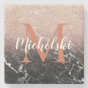 Monogrammed Glitter en Marble Stenen Onderzetter
