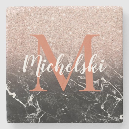 Monogrammed Glitter en Marble Stenen Onderzetter (Voorkant)