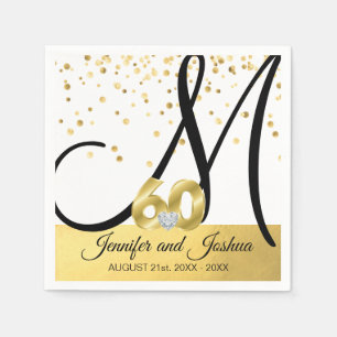 Monogrammed Gold 60th Wedding Jubileum Napkins Servet