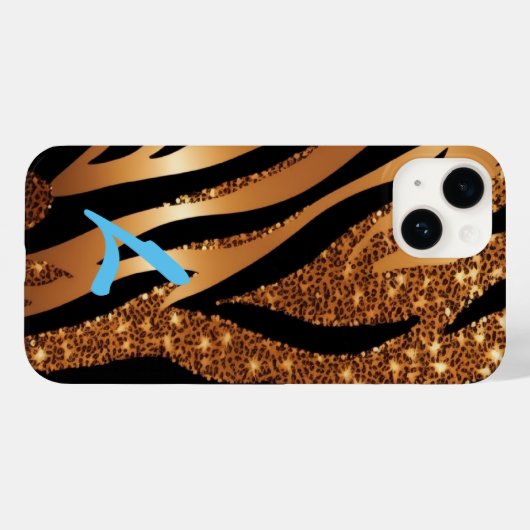 Monogrammed Gold Agaat Tijger Luipaard Glitter Case-Mate iPhone Case (Achterkant (horizontaal))