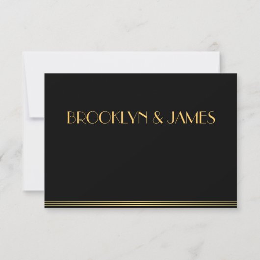 Monogrammed Gold Black Great Gatsby Wedding RSVP (Achterkant)
