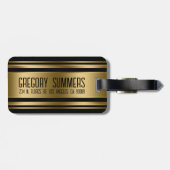 Monogrammed Gold & Black Stripes Pattern Bagagelabel (Achterkant horizontaal)