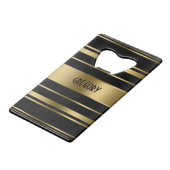 Monogrammed Gold & Black Stripes Pattern Creditkaart Flessenopener (Achterkant Gekanteld)