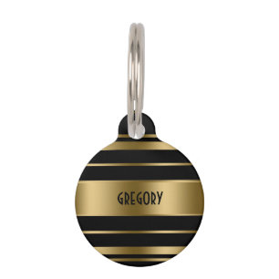 Monogrammed Gold & Black Stripes Pattern Huisdierpenning