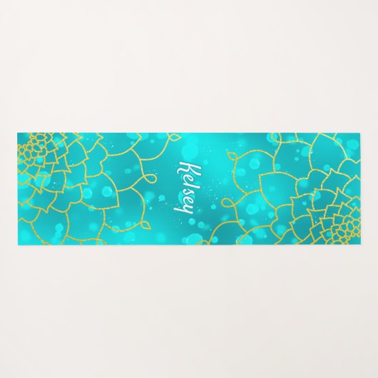 Monogrammed Gold & Blue Mandala Pattern Yoga Mat (Achterkant (horizontaal))