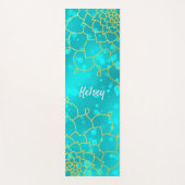 Monogrammed Gold & Blue Mandala Pattern Yoga Mat (Voorkant)