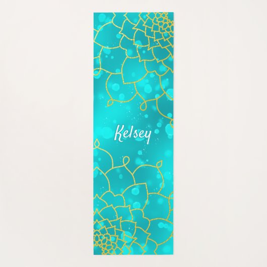 Monogrammed Gold & Blue Mandala Pattern Yoga Mat (Achterkant)
