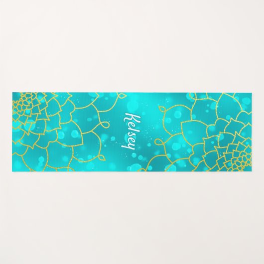 Monogrammed Gold & Blue Mandala Pattern Yoga Mat (Voorkant (horizontaal))