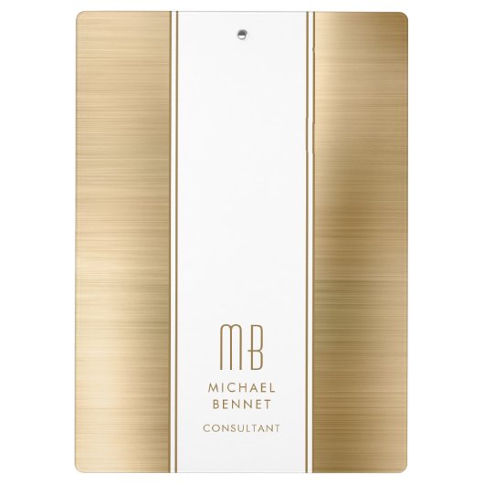 Monogrammed Gold Brushed Metallic Business Klembord (Achterkant)