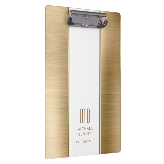 Monogrammed Gold Brushed Metallic Business Klembord (Rechts)