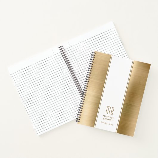 Monogrammed Gold Brushed Metallic Business Notitieboek (Binnen)
