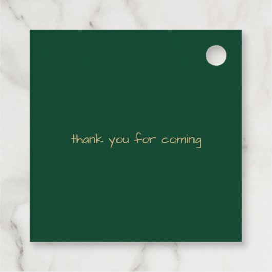 Monogrammed Gold Crest en Forest Green Wedding Bedankjes Labels (Achterkant)