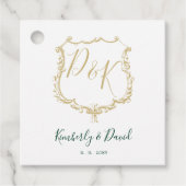 Monogrammed Gold Crest en Forest Green Wedding Bedankjes Labels (Voorkant)