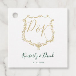 Monogrammed Gold Crest en Forest Green Wedding Bedankjes Labels