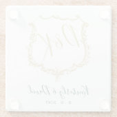 Monogrammed Gold Crest en Forest Green Wedding Glazen Onderzetter (Achterkant)