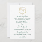 Monogrammed Gold Crest en Forest Green Wedding Kaart (Voorkant)