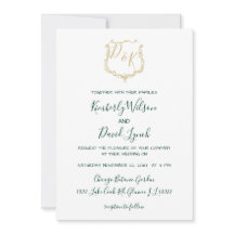 Monogrammed Gold Crest en Forest Green Wedding