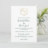 Monogrammed Gold Crest en Forest Green Wedding Kaart (Staand voorkant)