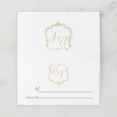Monogrammed Gold Crest en Forest Green Wedding Plaatskaartje (Buitenkant ongevouwen)