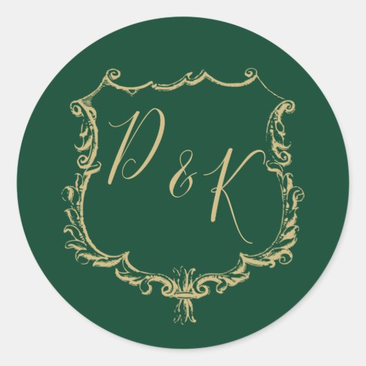 Monogrammed Gold Crest en Forest Green Wedding Ronde Sticker (Voorkant)