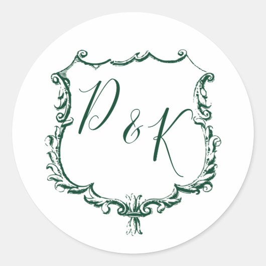 Monogrammed Gold Crest en Forest Green Wedding Ronde Sticker (Voorkant)