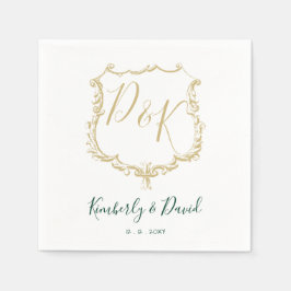 Monogrammed Gold Crest en Forest Green Wedding Servet