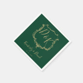 Monogrammed Gold Crest en Forest Green Wedding Servet (Hoek)