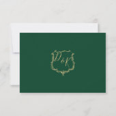Monogrammed Gold Crest en Green Wedding rsvp (Achterkant)