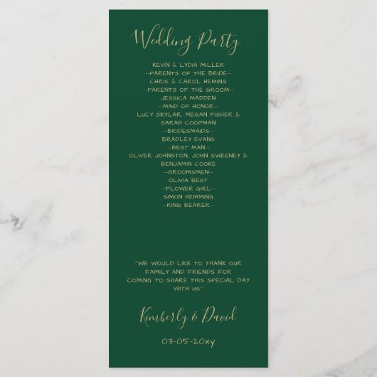 Monogrammed Gold Crest en Groene Bruiloft programm Programmakaart (Achterkant)