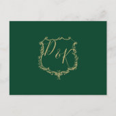 Monogrammed Gold Crest Groene Bruiloft RSVP Briefk Uitnodiging Briefkaart (Voorkant)