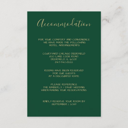 Monogrammed Gold Crest Groene verblijfskaarten Informatiekaartje (Voorkant)