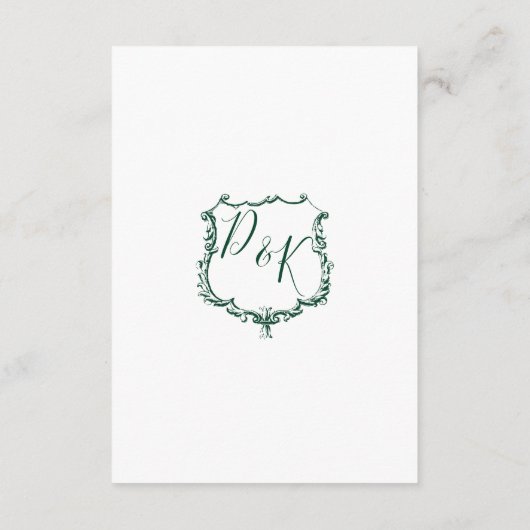 Monogrammed Gold Crest Groene verblijfskaarten Informatiekaartje (Achterkant)