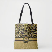 Monogrammed Gold Damask Tote Bag (Voorkant)