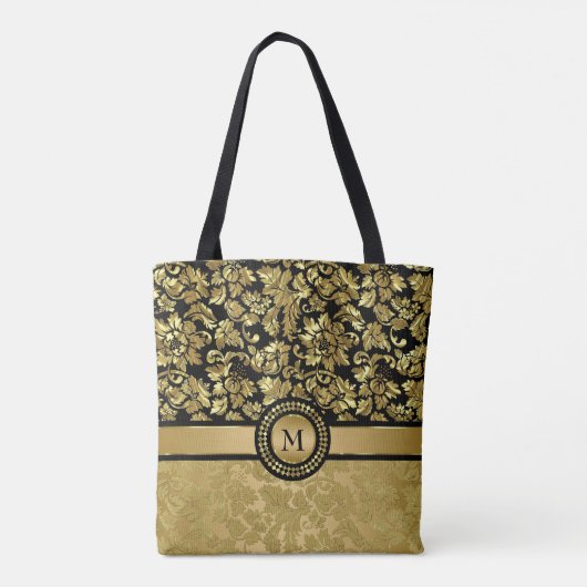 Monogrammed Gold Damask Tote Bag (Achterkant)