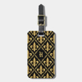 Monogrammed Gold Fleur-de-Lis Pattern Bagagelabel (Voorkant verticaal)