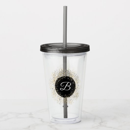 Monogrammed Gold Glitter Acryltumbler Acryl Drinkbeker (Voorkant)