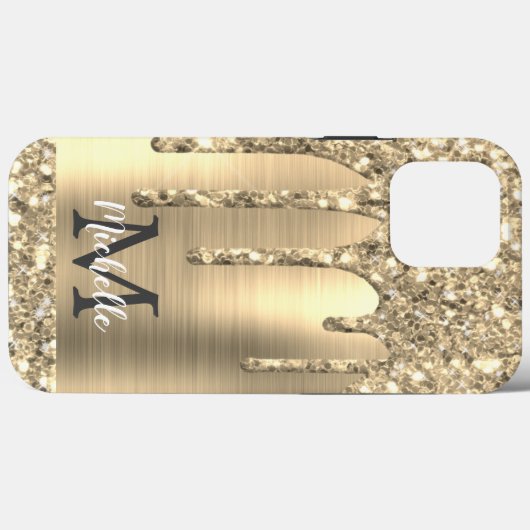 Monogrammed Gold Glitter Drift Gold Metal Hoesje (Achterkant (horizontaal))