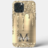 Monogrammed Gold Glitter Drift Gold Metal Hoesje (Achterkant)