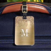 Monogrammed Gold Glitter Drip Metal