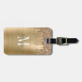 Monogrammed Gold Glitter Drip Metal Bagagelabel (Voorkant horizontaal)