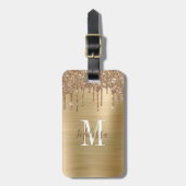 Monogrammed Gold Glitter Drip Metal Bagagelabel (Voorkant verticaal)